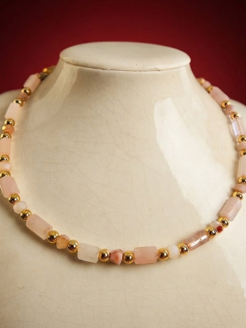 Natural Pink Morganite Necklace Or Choker In Gold Plated Necklace